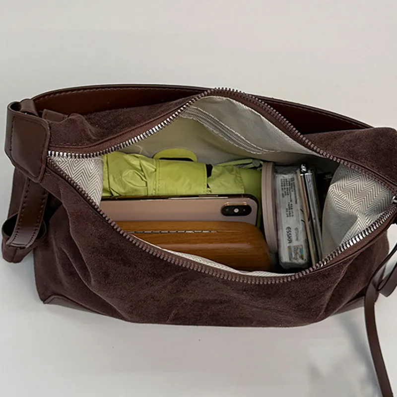 Korean Retro Pu Armpit Bag Suede Tote Bag Casual Commuting Women'S Large Capacity Shoulder Crossbody Bag