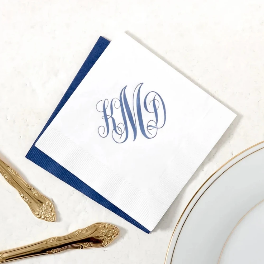 

50pcs Custom Monogram Cocktail Napkins - Romantic Monogram - Foil Stamped Napkin, Party Decoration, Hostess Gift, Bar Napkins