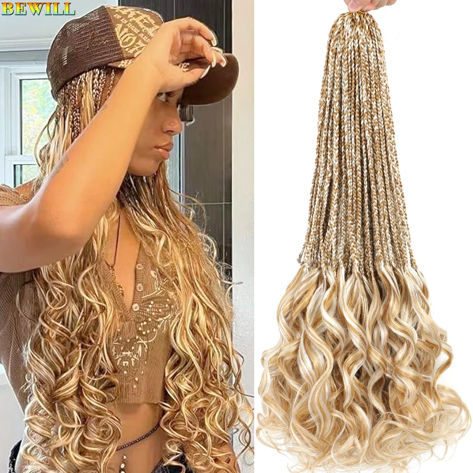 14 18 24 Inch French Curl Crochet Braids Boho Goddess French Curl Box Braids Crochet Hair Synthetic French Curly Braiding Hair 3