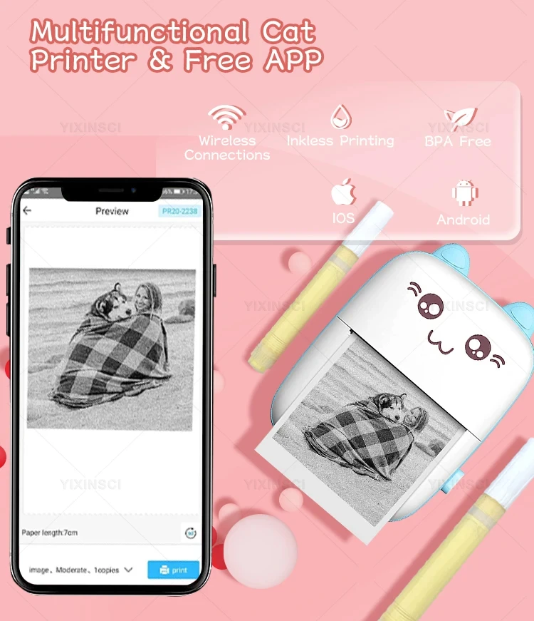 Description Picture 5 of item58mm Mini Portable Thermal Label Printer Wireless Photo Sticker 203DPI Label Color Paper Memo Wrong Question Printing USB Cable