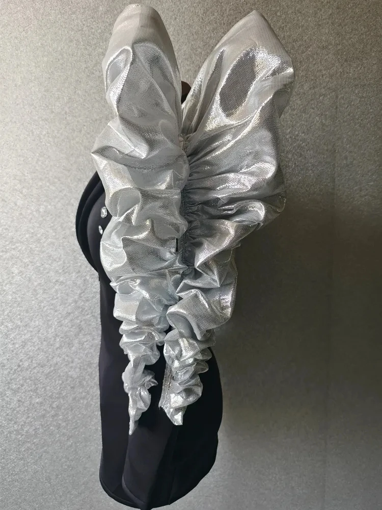 Stage Performance Costume Diamonds Black Suit Stage Jacket Silver Trim Singer Stage Show Dress Party Drag Queen Performance Costume
