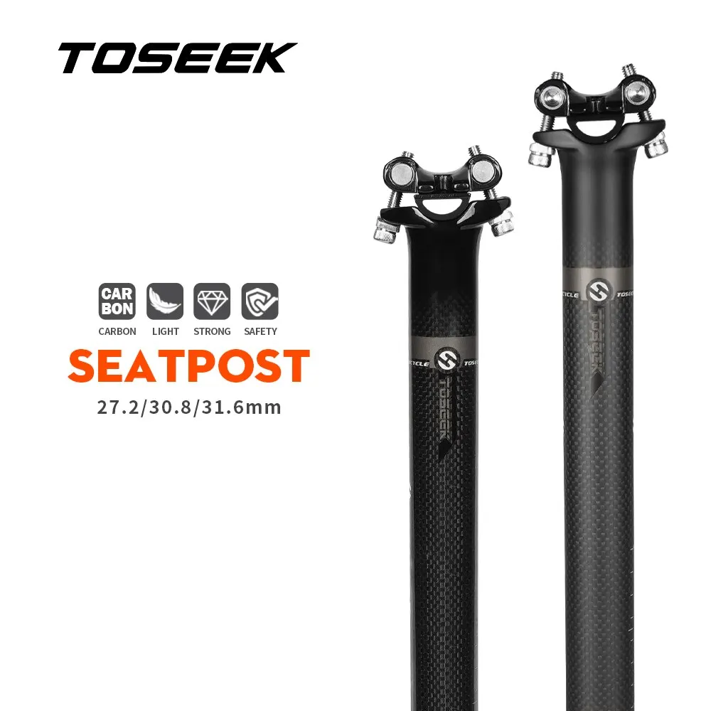 Bike Seat Post TOSEEK Carbon Seatpost Offset 0mm Bike Seatpost Carbon 27.2/31.6mm Length 350/400mm Bicycle Seat Post Parts MTB Canoe