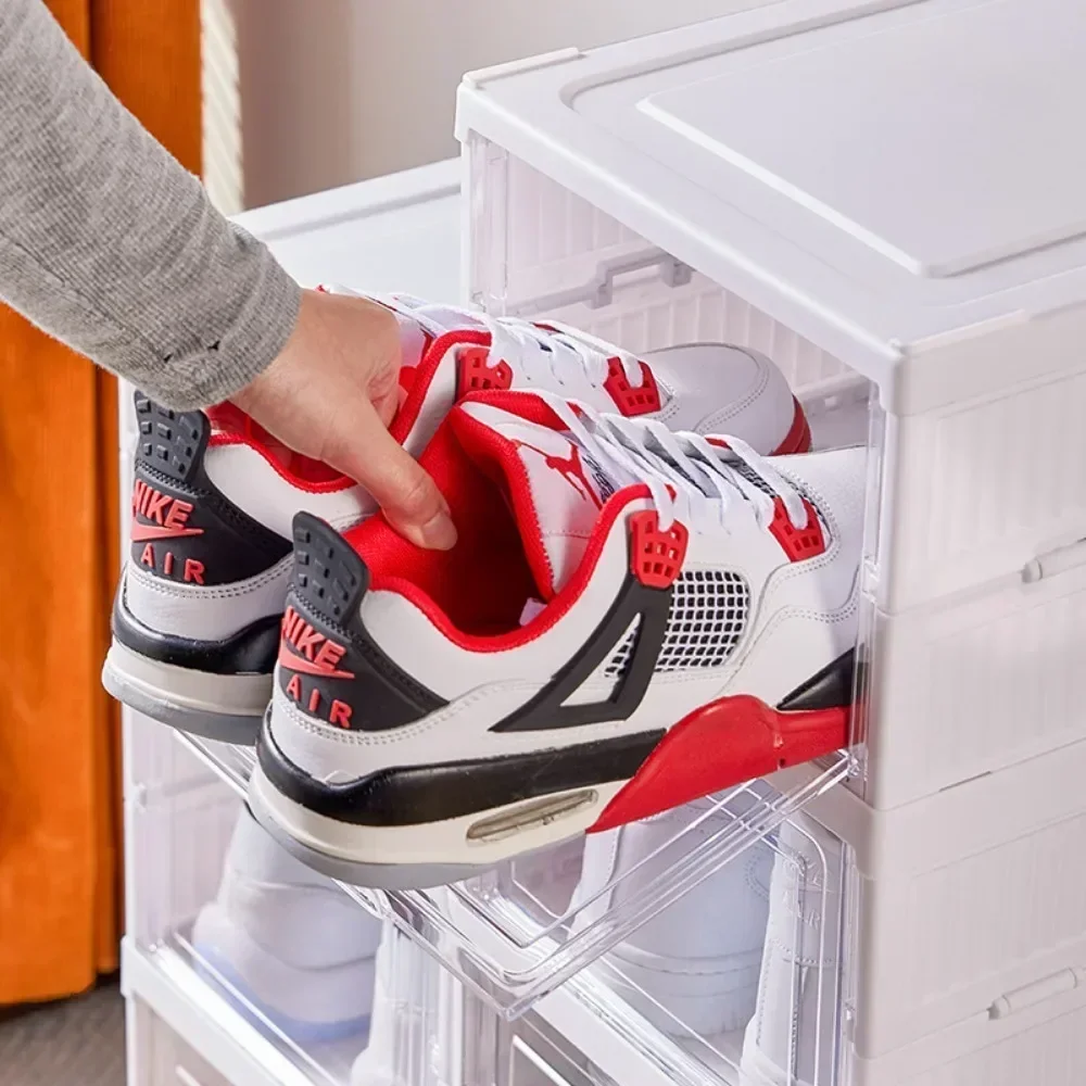 Foldable Shoe Rack Organizer Transparent Collapsible Home Sneaker Storage Stackable Shoes Cabinet For Closet