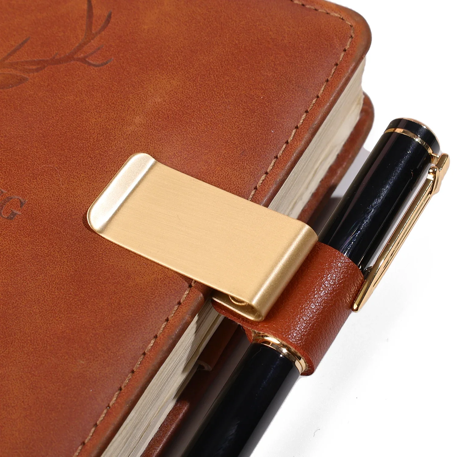 Creative Stainless Steel Practical Leather Metal Pen Holder Clip Journal Notebook Paper Folder Portable Pencil Clamps Stationary 5