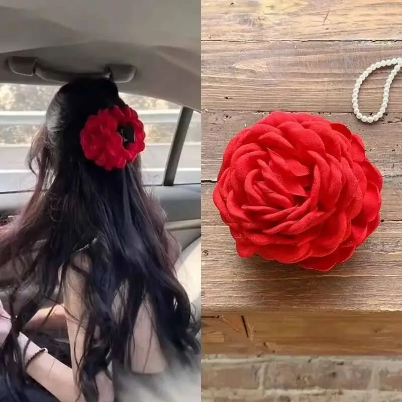 Stoff Rose Blume Große Größe Klaue Clips Für Frauen Mädchen Clip Haarspange Kunststoff Klammern Kopfbedeckung Haar Zubehör – Detail 9