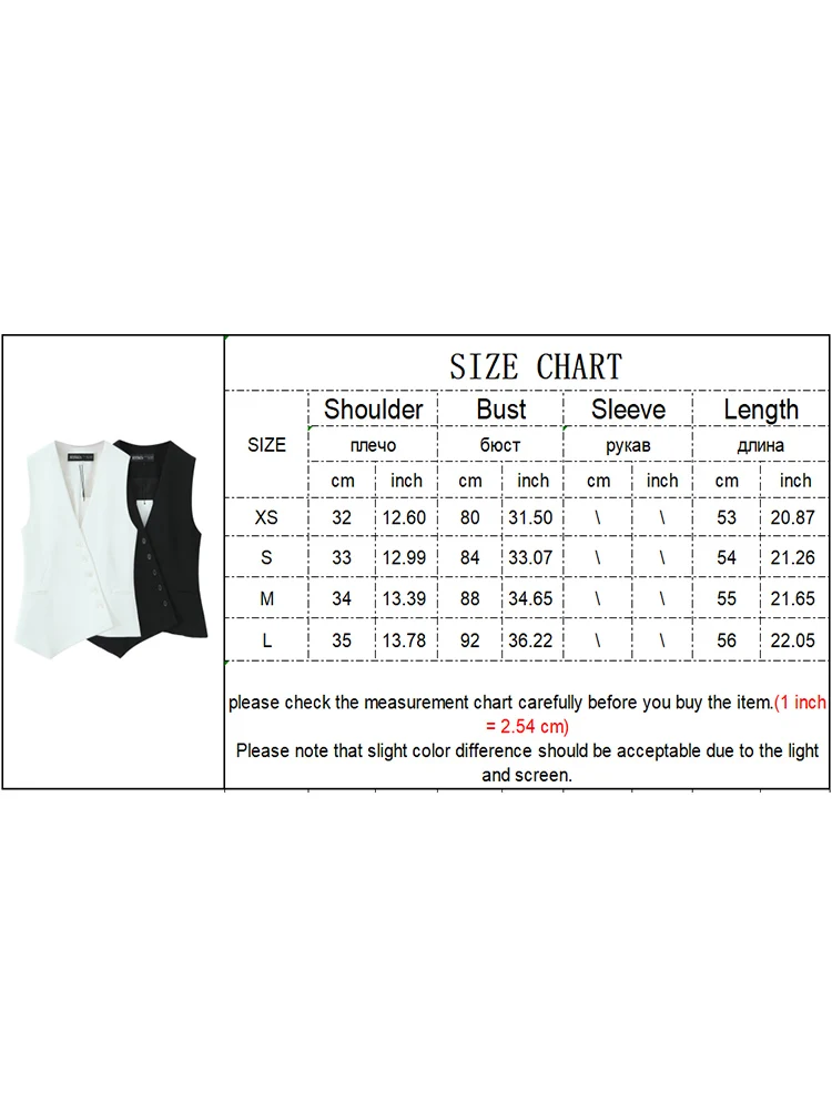 TFMLN New Women Spring Summer Asymmetrical Vest Female V-neck Slim Commuting Vest  Sleeveless Top Buttons Black White Outerwear