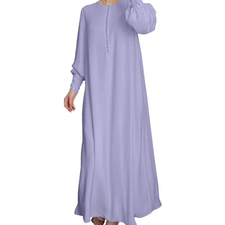 

Women Long Chiffon Muslim Abayas Cinched At The Waist Dress Dubai Indian Dress Fashion Double Layer Solid Casual Dress Muslim