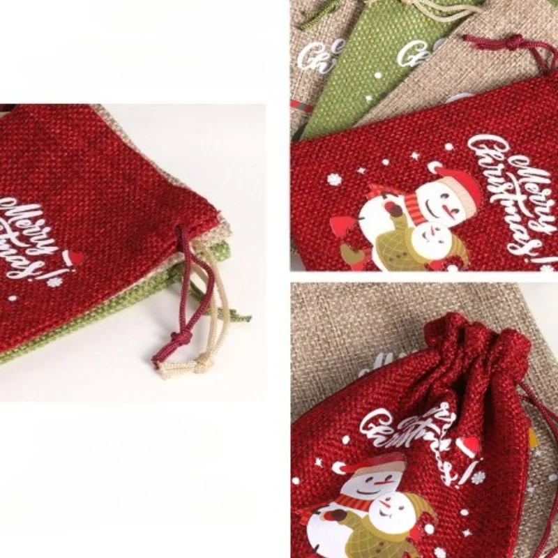 6 Stück Weihnachts-Charakter-Beutel mit Kordelzug, Weihnachtsmann/Rentier/Schneemann/Pinguin/Kaninchen-Aufdruck, festliche Geschenkbeutel für Partygeschenke – Detail 4