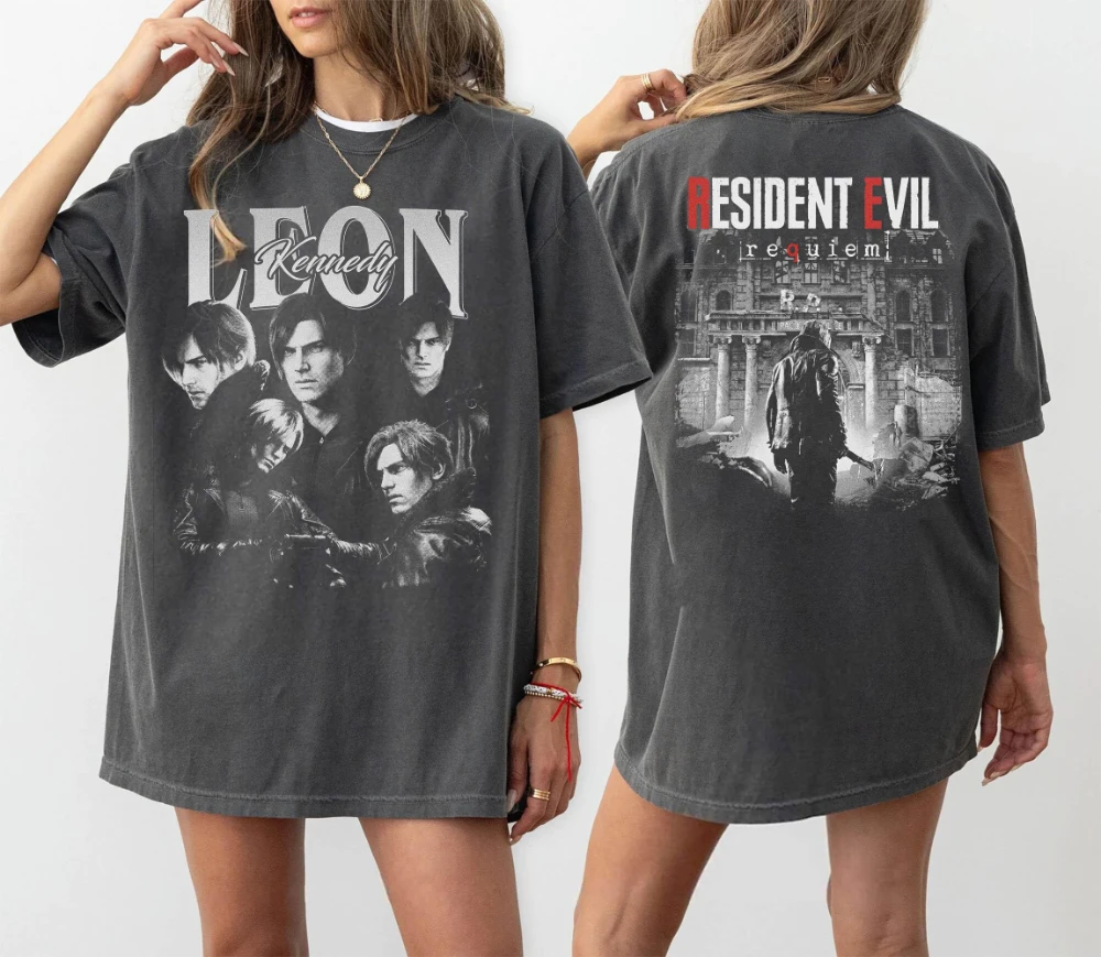 Leon S. Kennedy Resident Evil 9 Requiem Shirt Biohazard Tee Grace Emily Gideon Tee Short Sleeve Women for Spring Summer Unisex 1