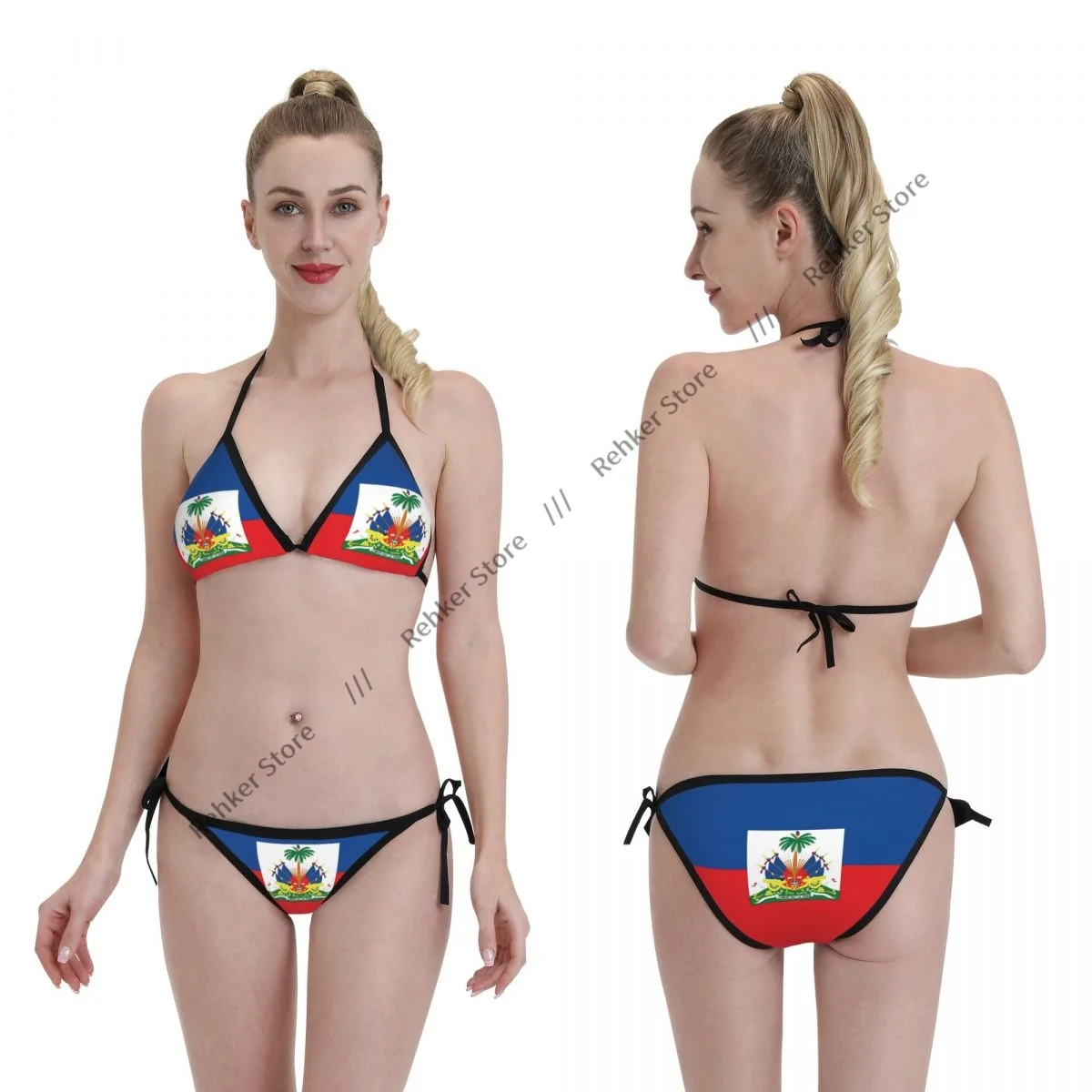 Woman Swimsuit Sexy Bikini Set Swimwear Haitian Flag Two Piece Bathing Suit