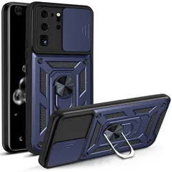 Custodia per telefono Shockproof Magnetic Ring Armor con paraurti in silicone e accenti in metallo