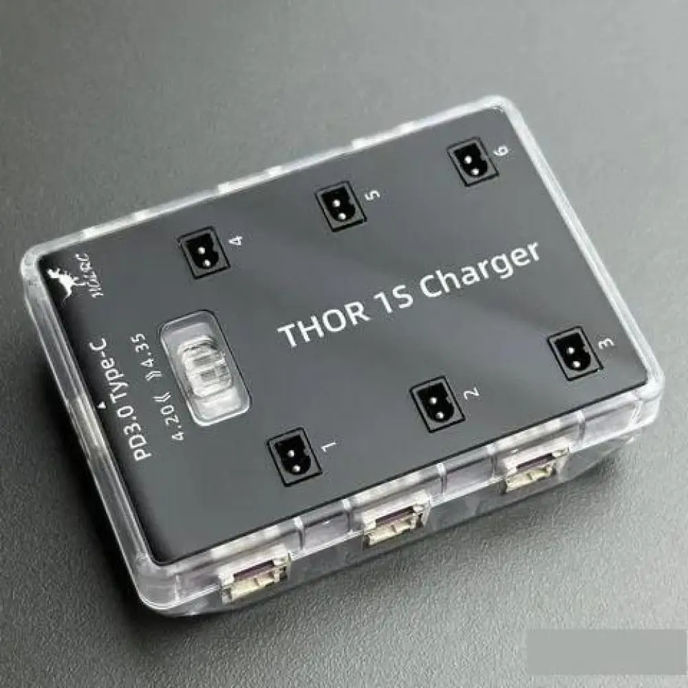 HGLRC Thor 1S Charger V2 6-way parallel charging board supports PH2.0 & MX2.0 & A30 & BT2.0 connector PD3.0 Type C 12V interface