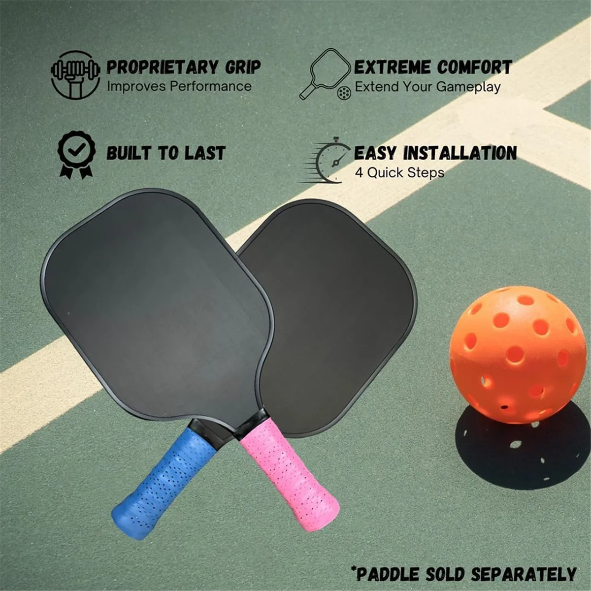 1 Pair of Pickleball Racket Tennis Racket Grips Sweat-Absorbent Anti-Slip Tape Wrap Tape for Handles-Pink