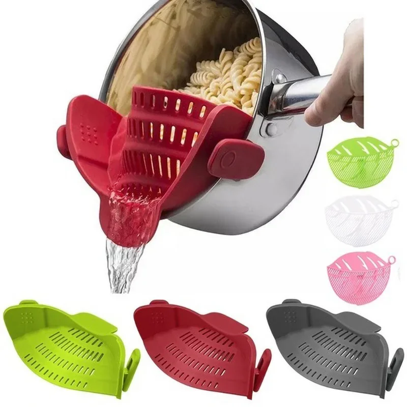 Universal Silicone Clip on Pan Pot Strainer Anti Spill Pasta Pot Strainer Food Grade Fruit Colander for Pasta Fruit Vegetable