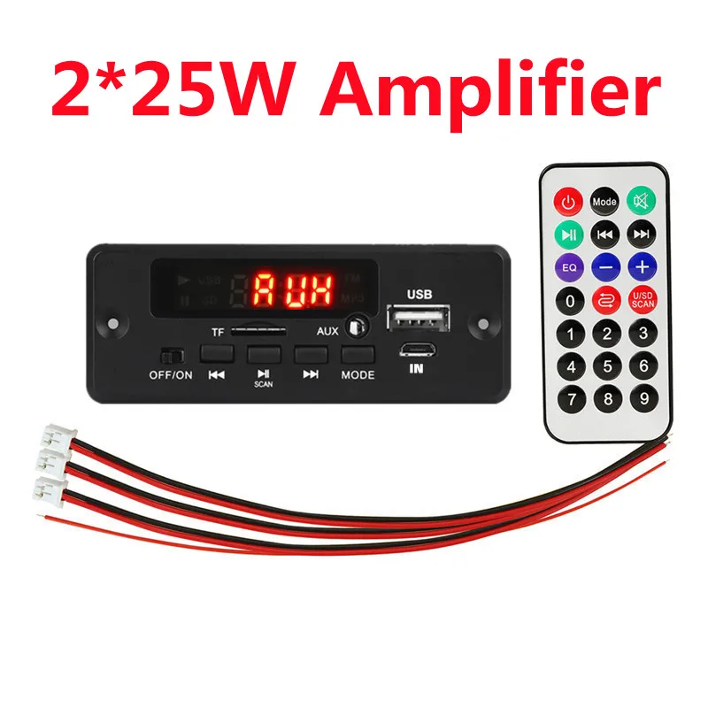 Hands-free MP3 Player Decoder Board  12V Bluetooth5.0 50W amplifier Car FM Radio Module Support FM TF USB AUX Recorders sony mp3 player MP3 Players