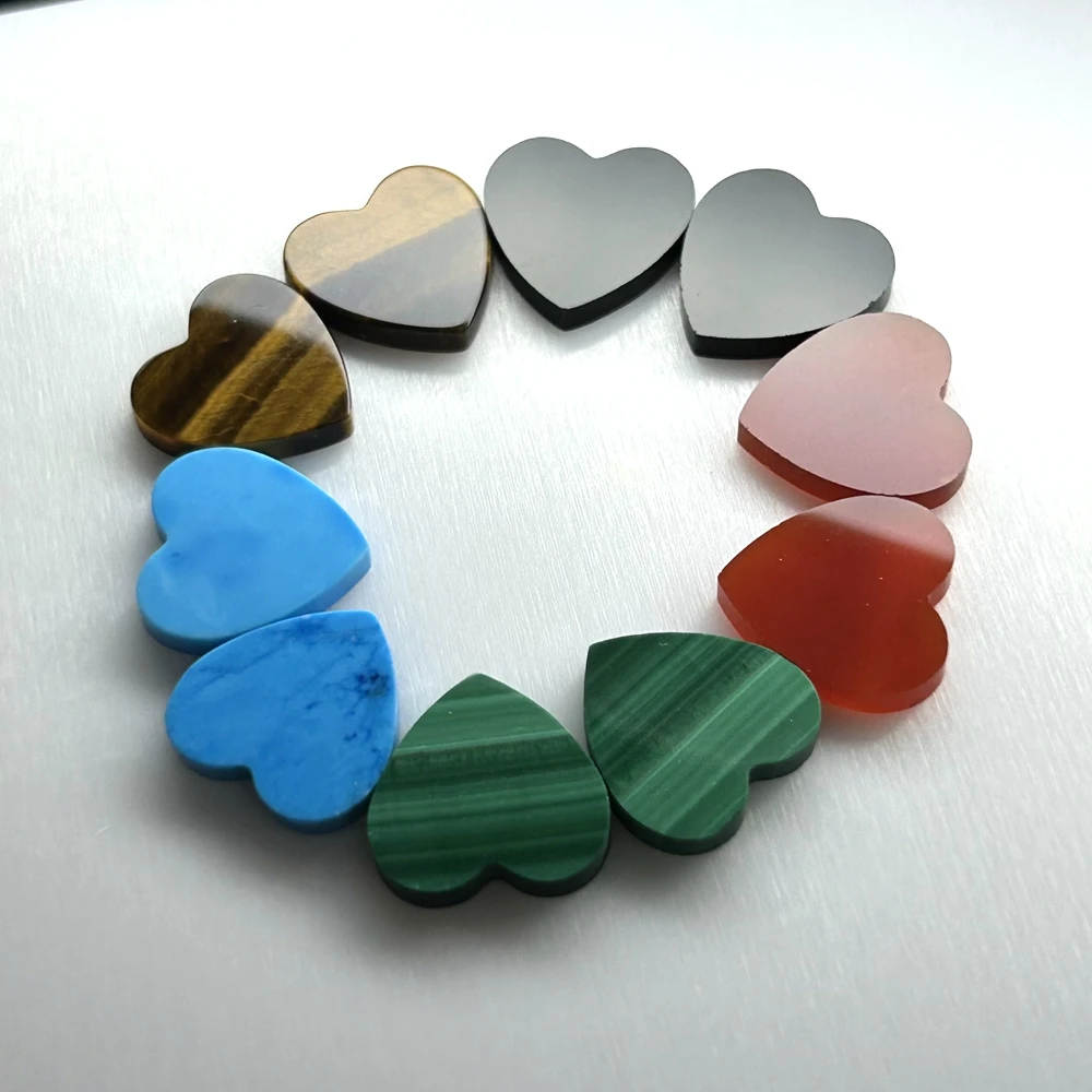 100 Pieces 1 Bag Natural Blue Agate Black Onyx Malachite Lapis Red Carnelian Shell 10x10x2mm Flat Heart Shape Gemstone