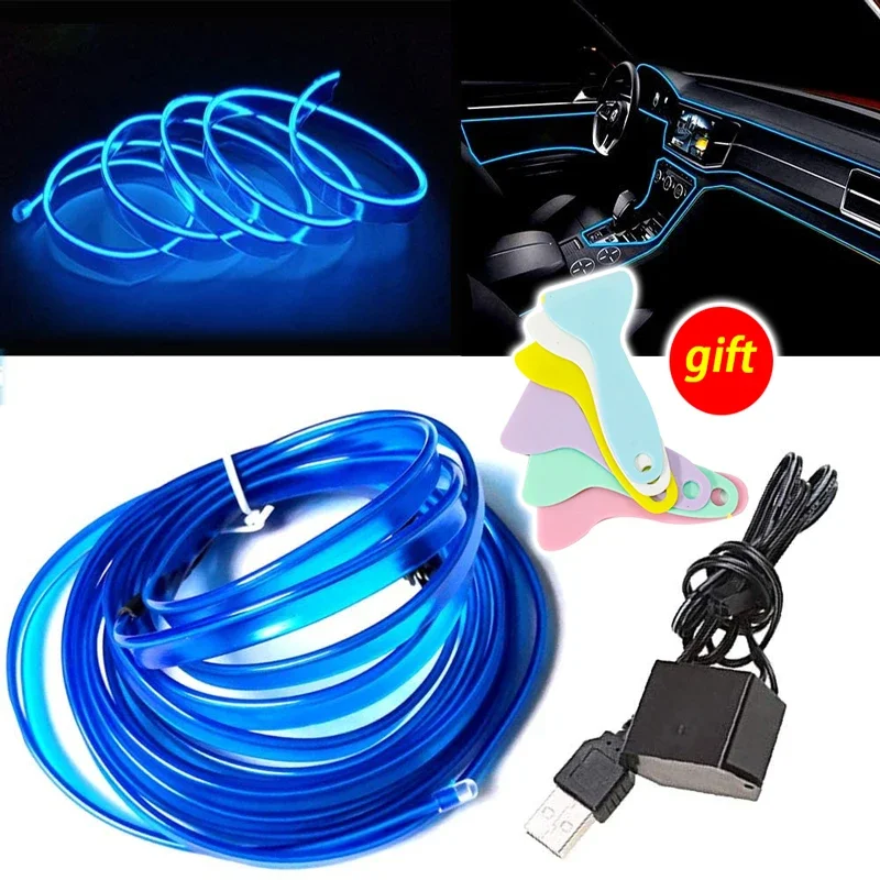 New 5M Car Interior Led Strip Light Neon EL Wiring Decorative Lamp For ...
