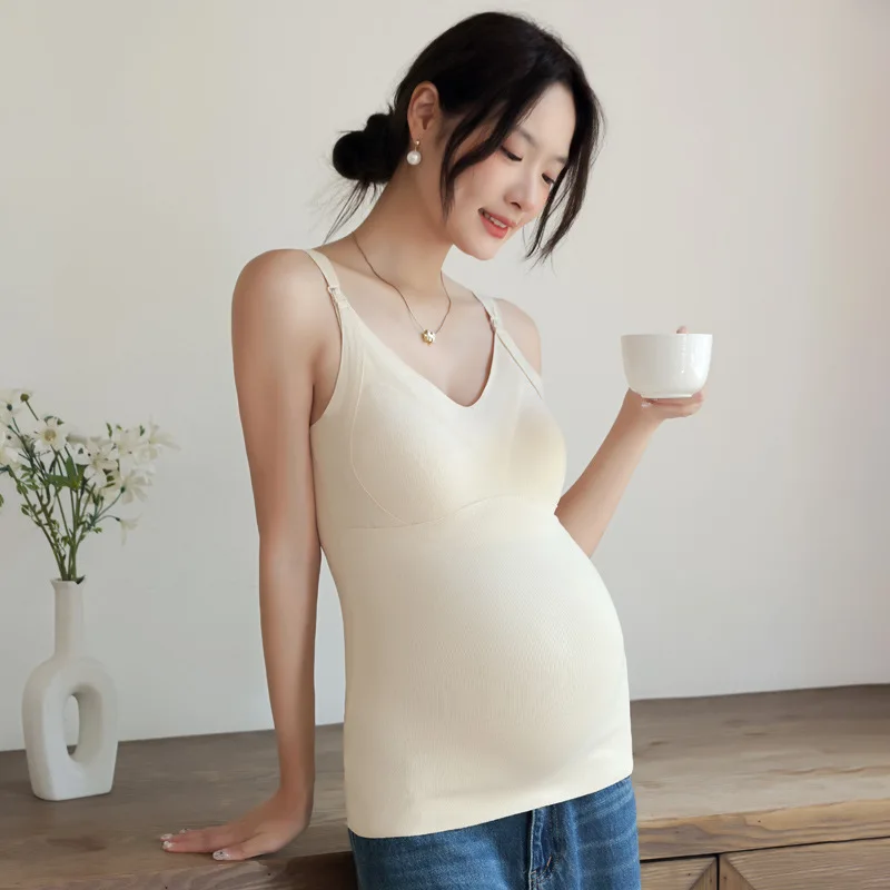 New Fashion Pregnant Women's Warm Vest Wear A Top Autumn And Winter No Need To Wear A Bra Pregnant Woman Breastfeeding Camisole