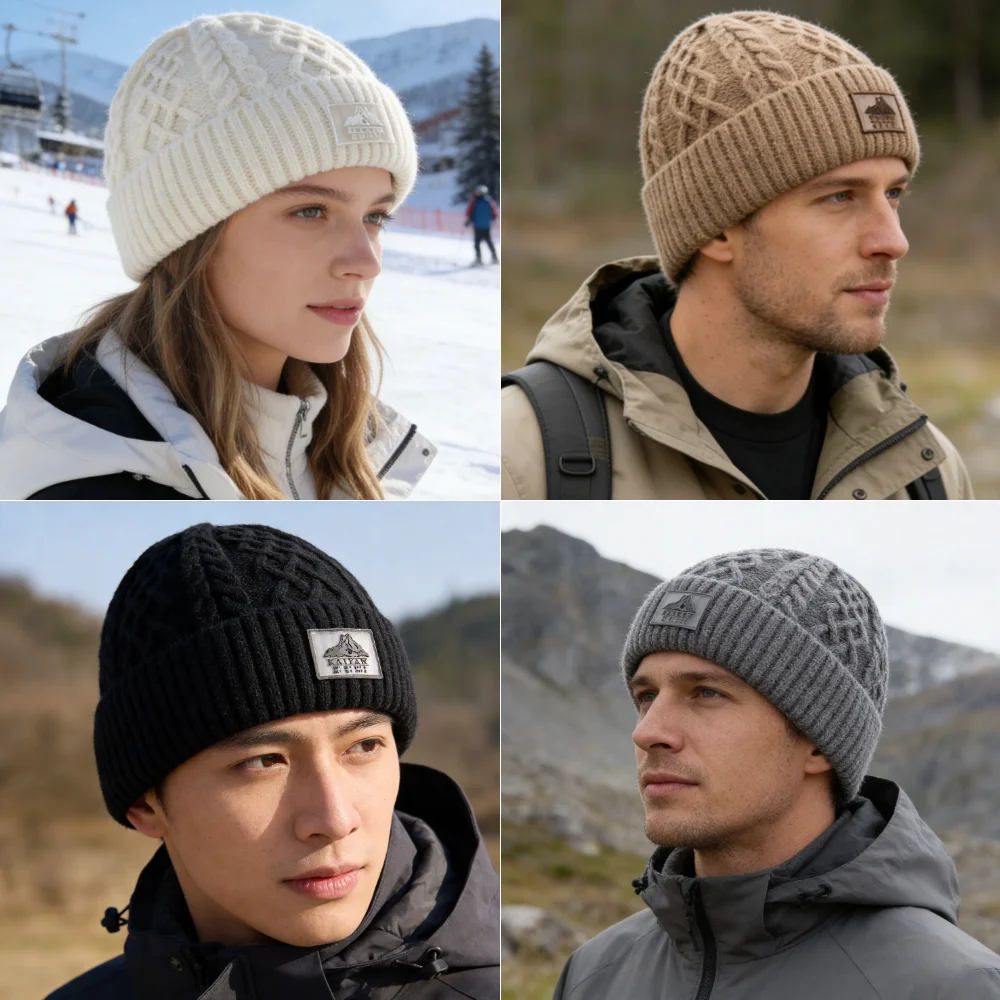 Unisex Keep Warm Winter Hat Plush Fur Lined Stylish Warm Cap Soft Beanie Hat For Men Women Outdoor Ski Sports Knitted Hat