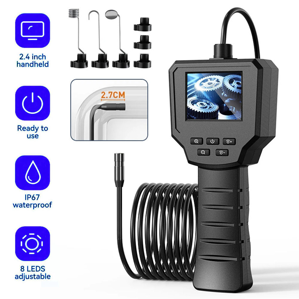 Endoscope Camera HD1080P Single Lens Pipe Inspection Borescope IP67 Waterproof 6 LED 2600mAh for Car Sewer Tools 2.4 Inch Screen