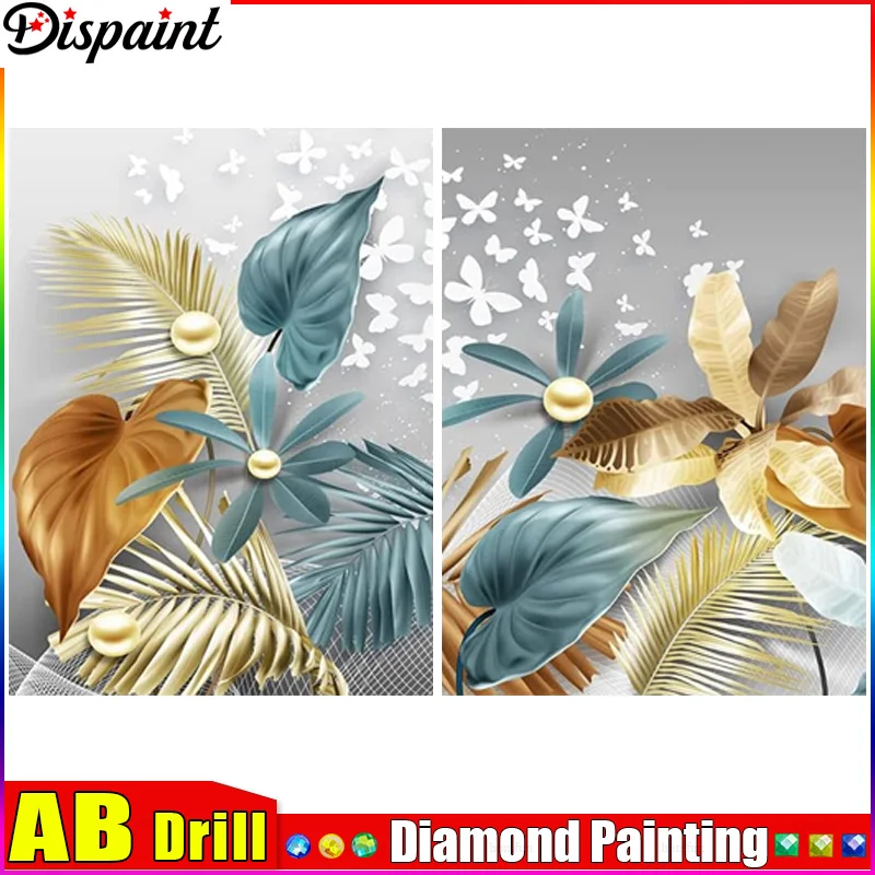 

Dispaint AB DIY 5D Diamond Painting "Leaves Butterflies " Full Diamond Embroidery Sale Picture Of Rhinestones For Festival Gifts