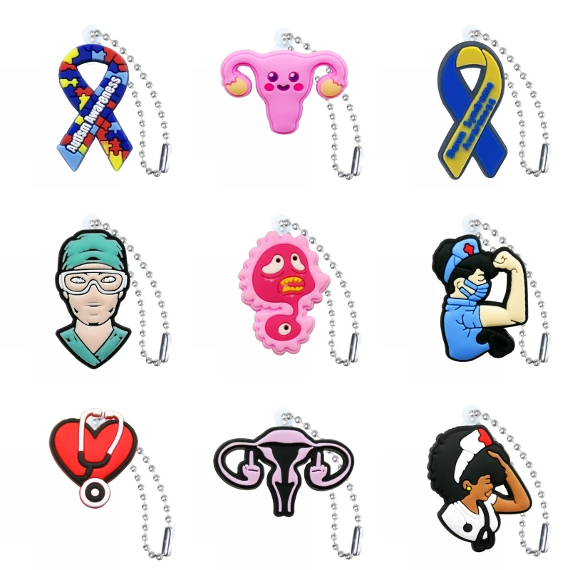 Keychain PVC personalizado para mulheres, série médica, coração, enfermeira, pílula, acessórios de chaveiro personalizados, pingente de bolsa, Kids Toys Gift, 20pcs