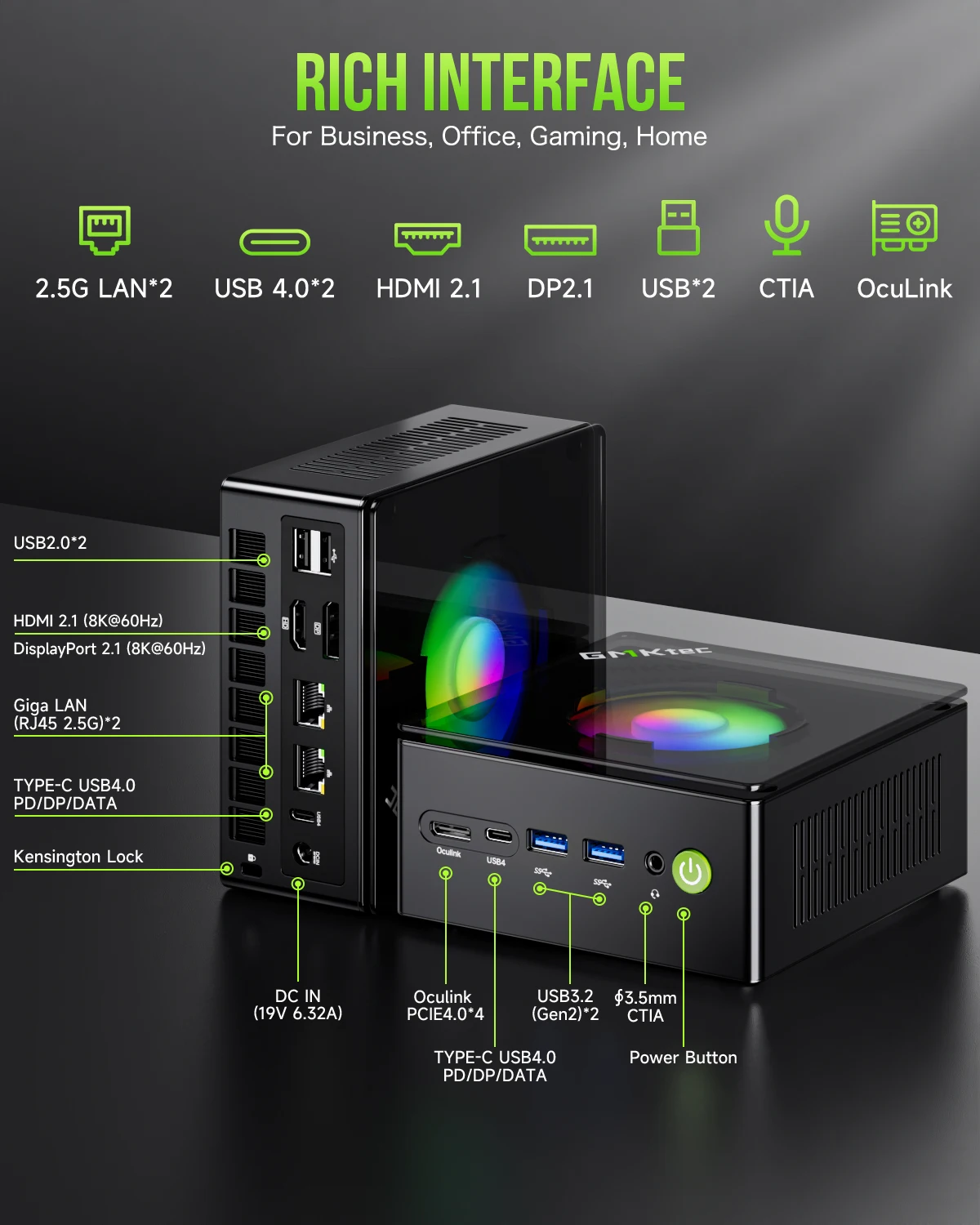 GMKtec Gaming Mini PC K11 AMD Ryzen 9 8945HS 8845HS 6850H 64GB DDR5 RAM 1TB SSD, Desktop Computer Dual NIC 2.5G, HDMI 2.1, USB4 2