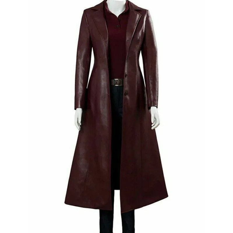 Women's Authentic Real Leather Trench Coat Long Overcoat Maroon Winter Jacket Fashion Trends maroon 5 jordi lp