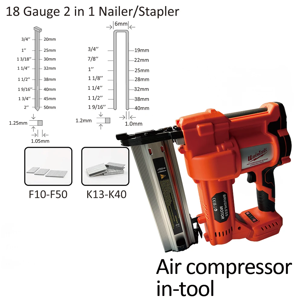 Brushless Cordless Nail & Staple Gun 18 Gauge Air Impact Nailer For Woodworking Carpentry Matching 18V Makita Battery Body only