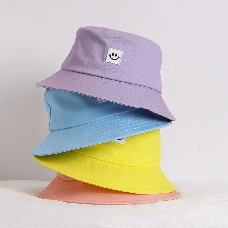 Eimer Hut 2023 Neue Fischer Kappe Strand Hüte für Baby Mädchen Kinder Junge Candy Farben Lächeln Gesicht Sonne Caps Gorro gorras Muts_voghion.com