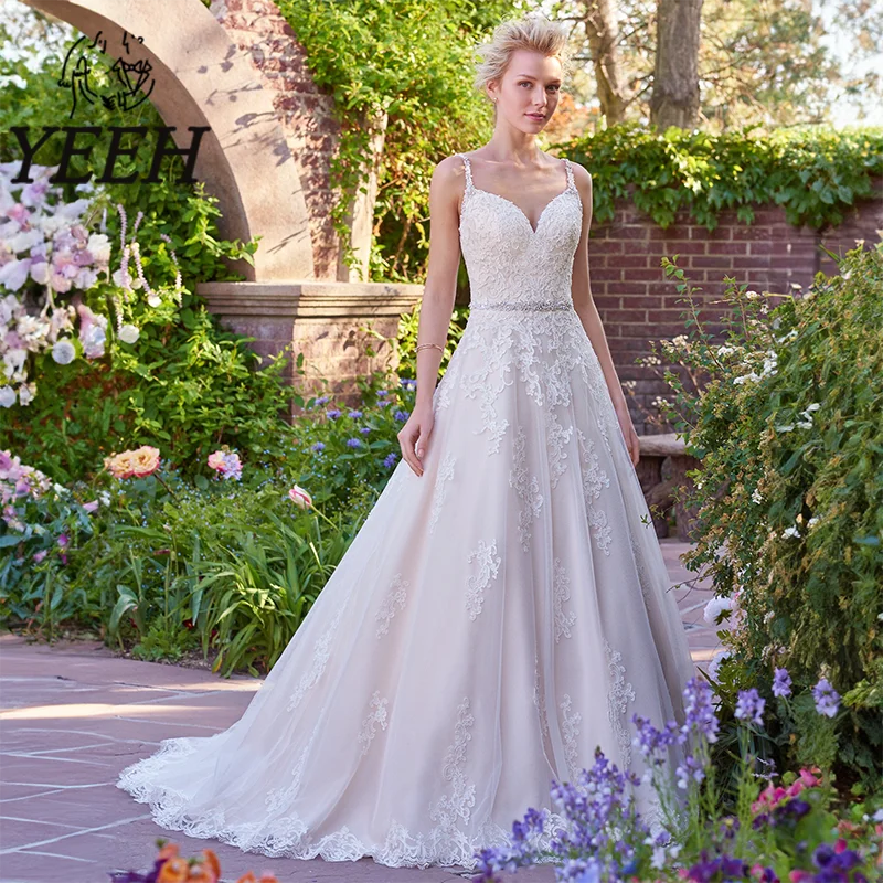 

YEEH Wedding Dress Lace Appliques Backless Bridal Gown Elegant Beaded Sweetheart Neckline Court Train Vestido De Noiva for Bride
