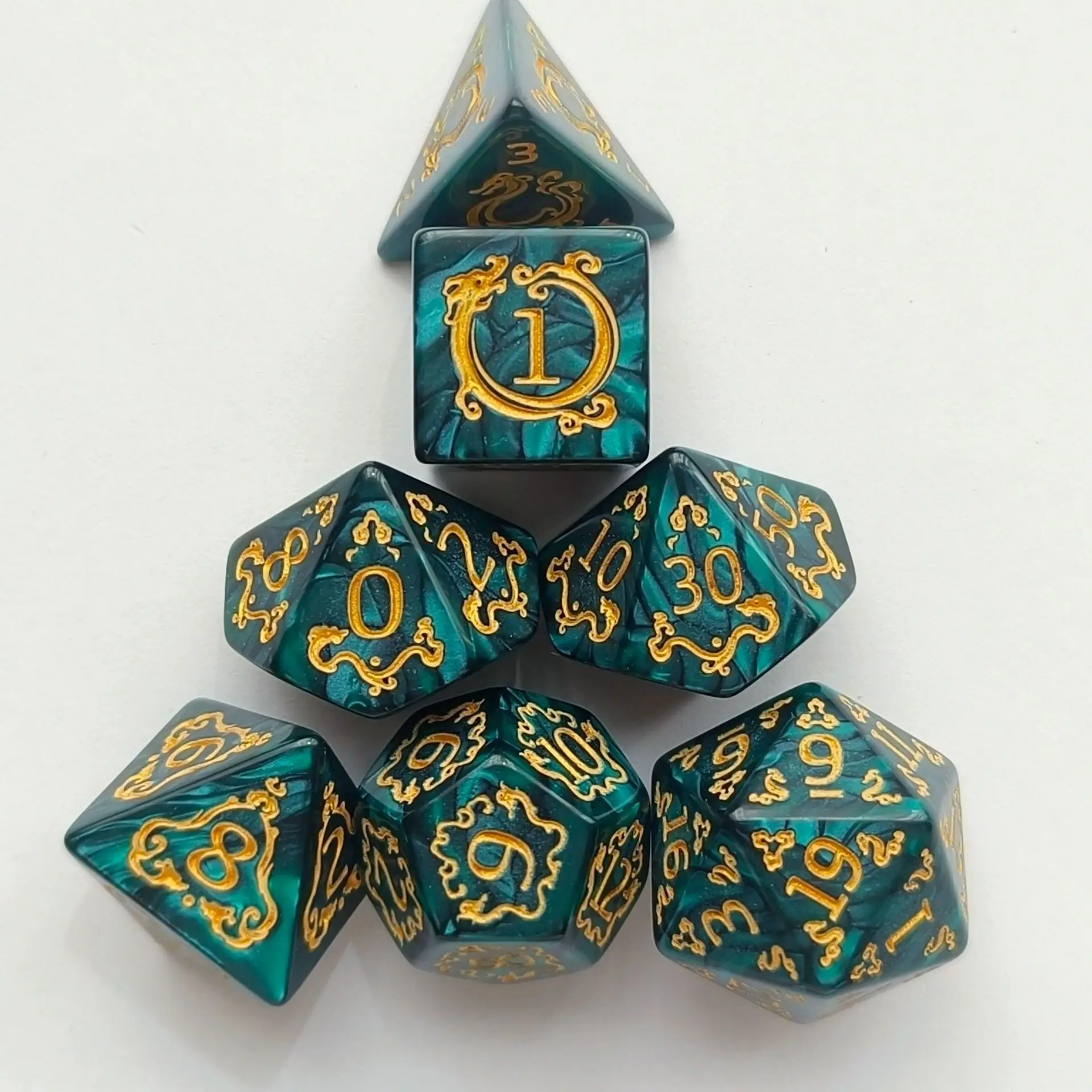 7-Piece Dragon-themed Polyhedral RPG Dice Set