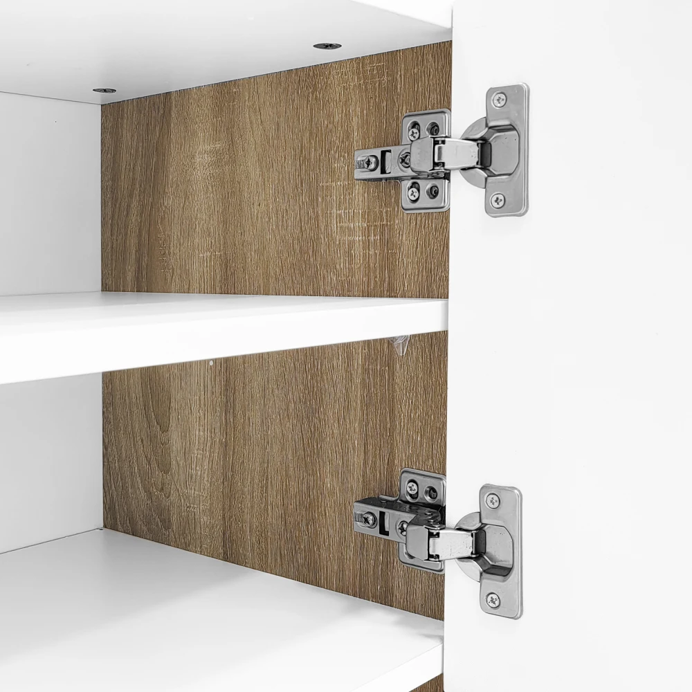 PINGGO 190CM TV-Schrank mit 3 Türen 2 Schubladen Weiß Holzschnitzerei Goldene Akzente Wohnzimmer Unterhaltungscenter – Detail 21