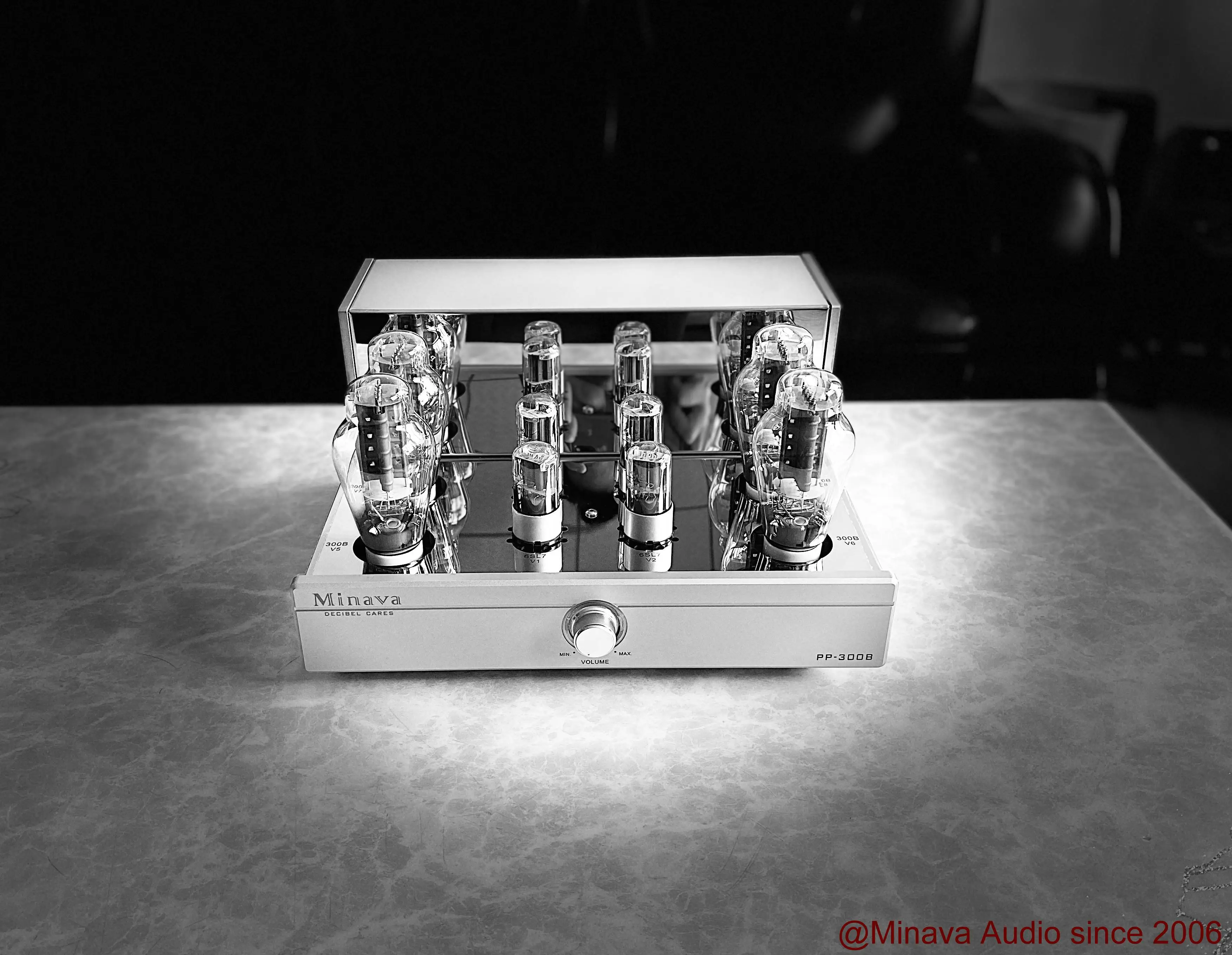 

32 Вт * 2 300B Push-Pull стерео комбайнер + стадии чистой мощности, высокомощный трубчатый усилитель класса AB, 6N8P(6SN7)* 2, 6N9P(6SL7)* 2, 300B * 4