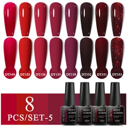 8-Piece Glitter Gel Nail Polish Set in Vibrant Reds, Pinks, and Oranges (ZH21600)