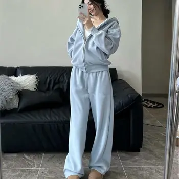 plus Size 300 Pounds Fat MM Autumn Winter Casual Sports Set Women Loose Hoodie Sweatpants Two Piece Set Ins Fashion plus Size