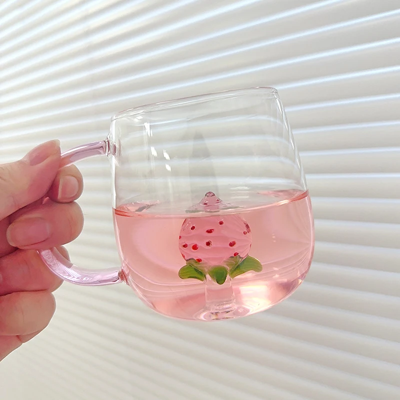 3D Rose Glass Cup with Handle Household Breakfast Cup for Juice Coffee Clear  Mug cute Tea Milk Cup copas de cristal de colores - AliExpress