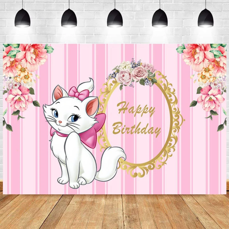 Disney Marie Aristocats Backdrop cartoon Marie Cat Baby Shower Girl Birthday Party Vinyl Photography Background Photo Wall