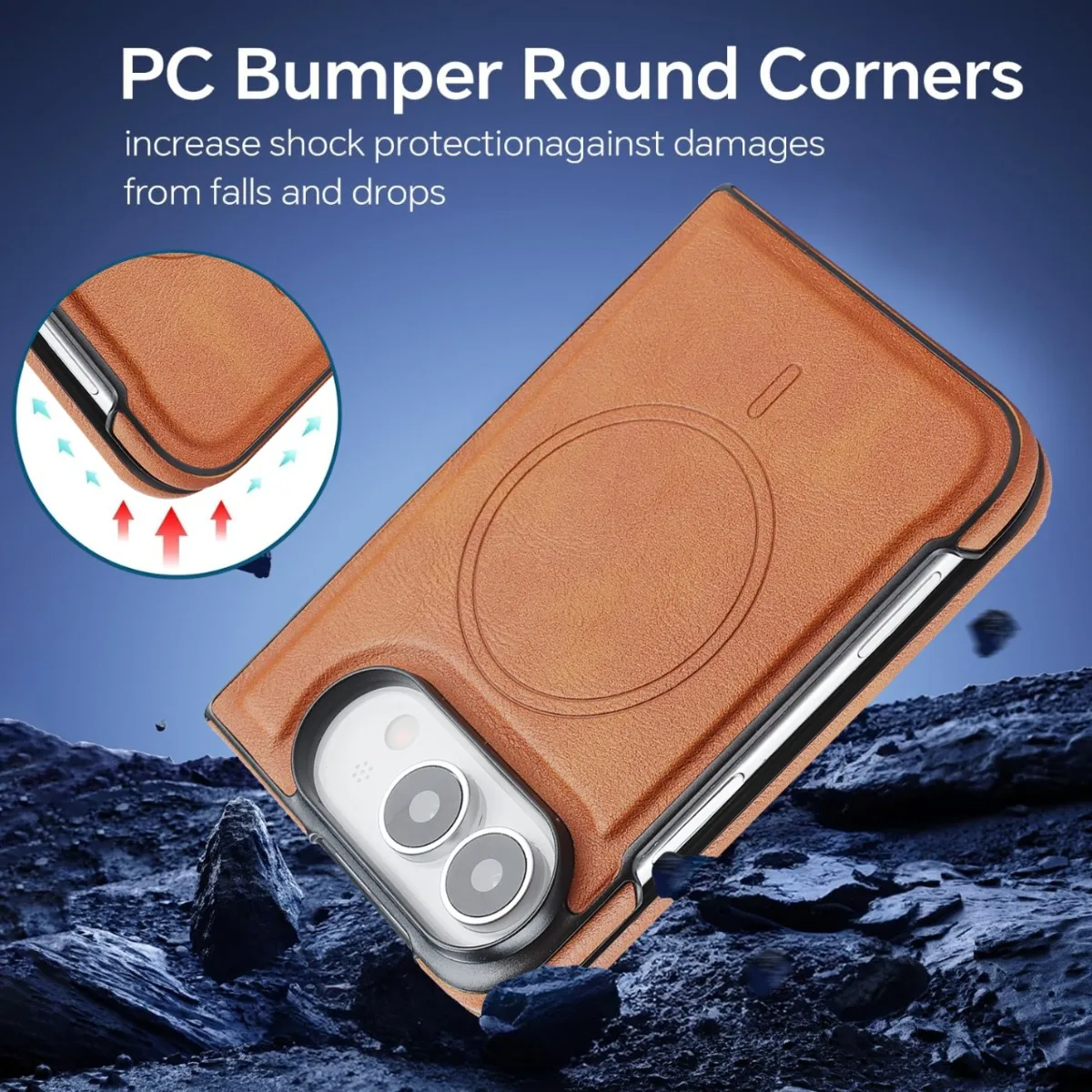 Premium Magnetic Leather Foldable Phone Case for Wireless Charging - Shockproof and Protective Cover