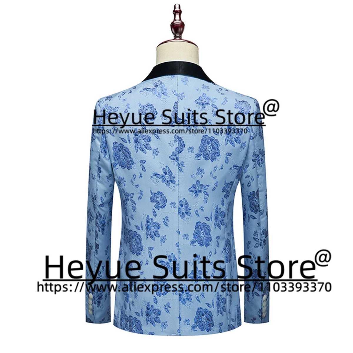 Elegant Jacquard Sky Blue Wedding Suits For Men Custome Shawl Lapel Groom Tuxedos 3 Pcs Sets Business Male Blazer Costume Homme
