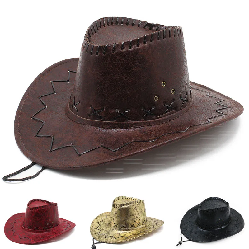 

Luxury Cowboy Hats for Women Men Felt Hat Summer Cool Leather Cap Big Brim Ladies Retro Vintage cowpock Hat Adult Jazz Cap