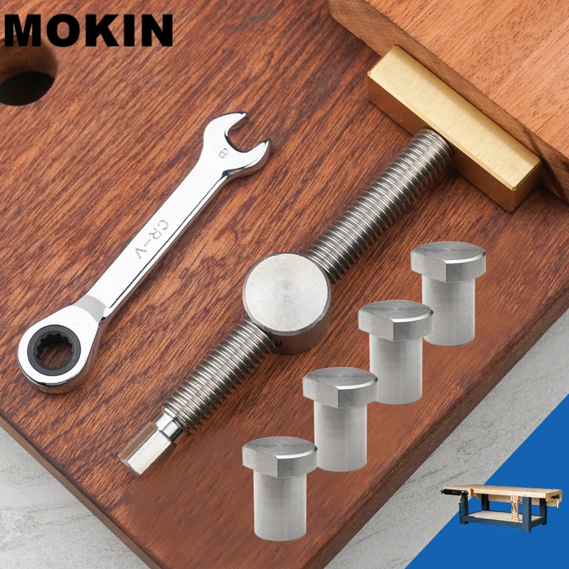

Woodworking Desktop Fixed Clip Vise Bench Dog Clamps Tenon Lock Bar Brass Fixture For 3/4" And 20MM Hole Brake Inserts Tools
