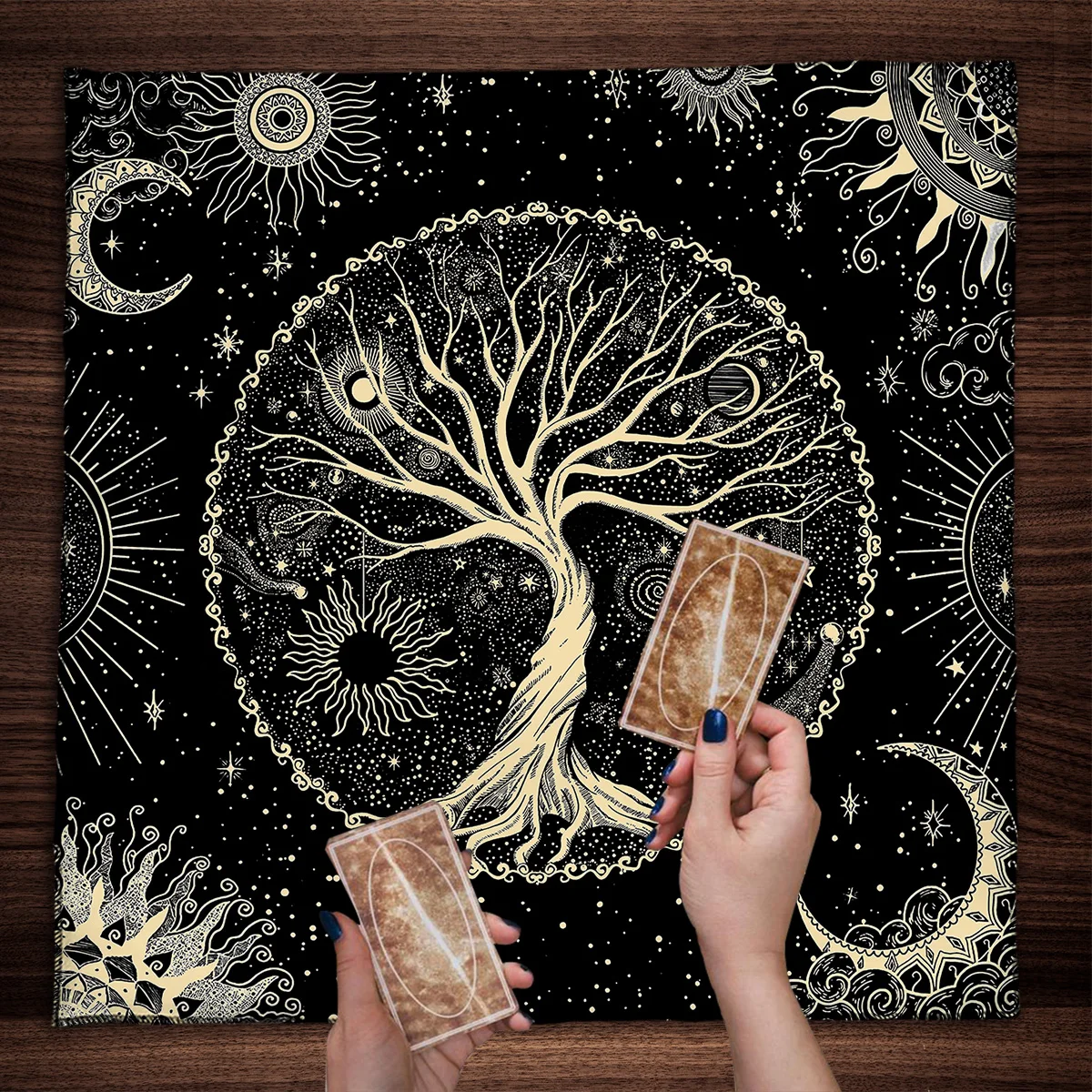 

Life Tree Tarot Tablecloth Sun Moon Starry Sky Altar Cloth Spiritual Tarot Reading Cover Witchcraft Astrology Oracle Tarot Mat