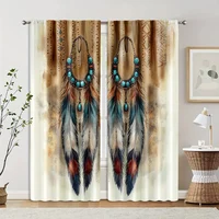 2pcs, Curtain Popular 2D print Feather Art Polyester Easy Install (without rod) Outdoor Decorations Use for Bedroom, Living 2