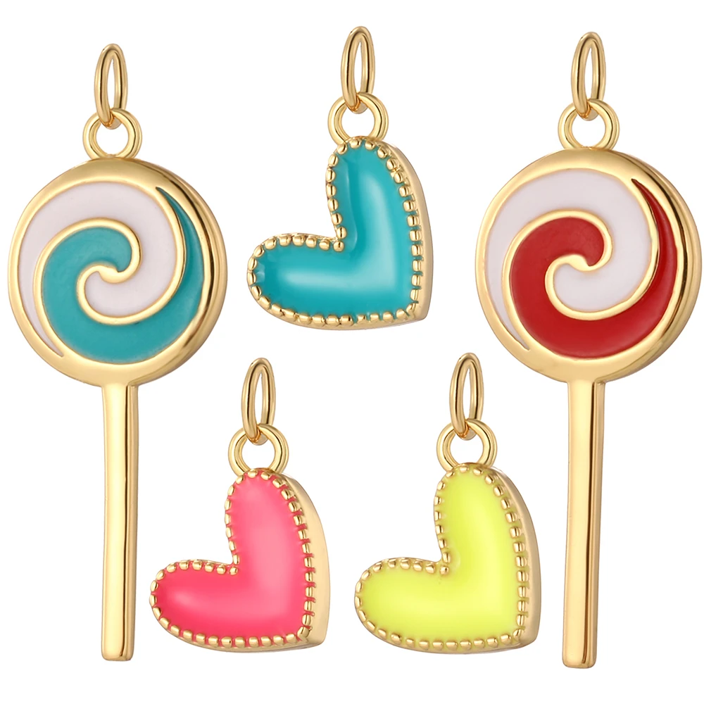 Dijes bohemios de Piruleta de caramelo para joyería, fabricación de joyería, corazón esmaltado, colgante de Color dorado, pendientes Diy, collar, pulsera, Dijes| | - AliExpress