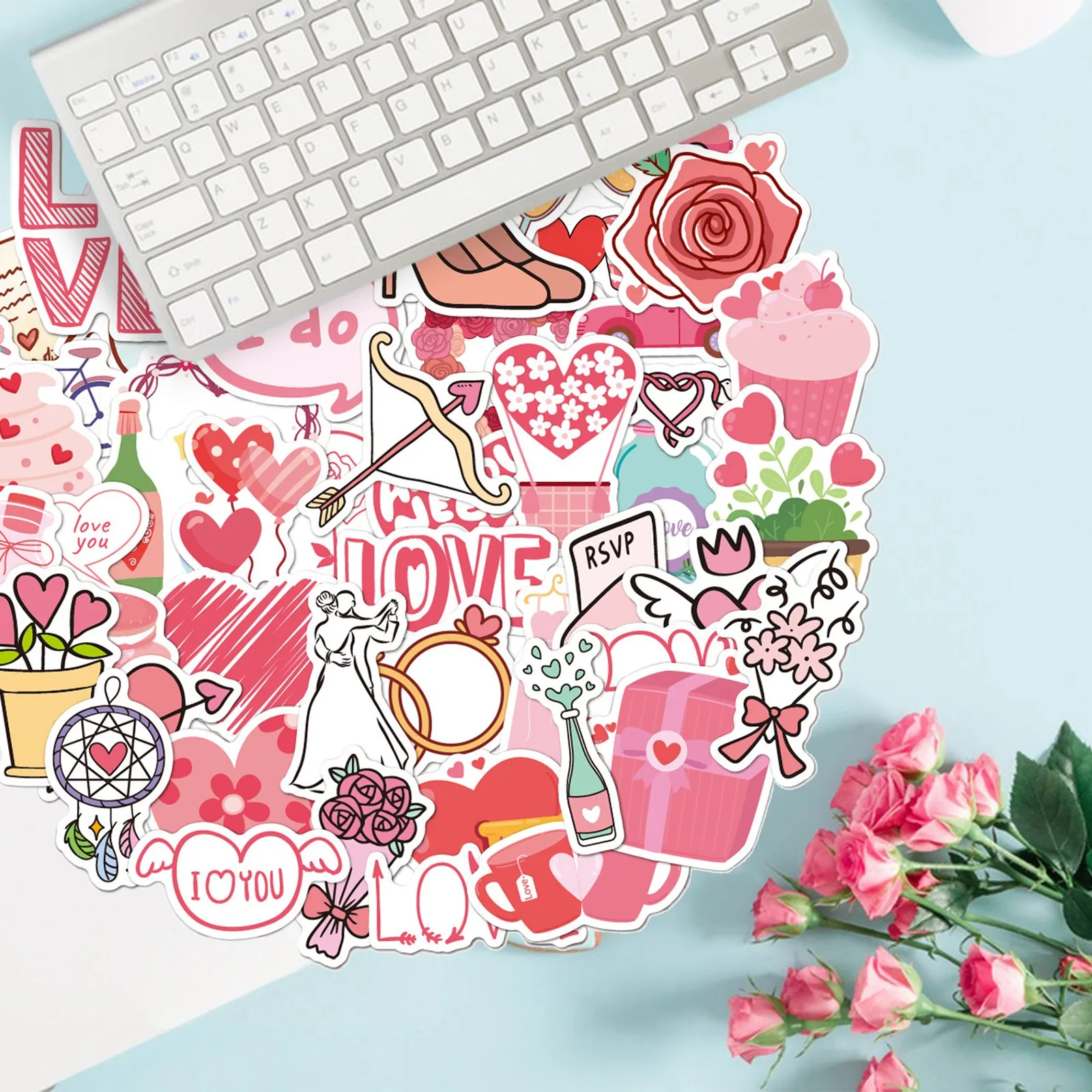 Decorative stickers Self adhesive stickers Custom stickers Stationery stickers Adhesive stickers Valentine's Day stickers 100 for water cup phone case
