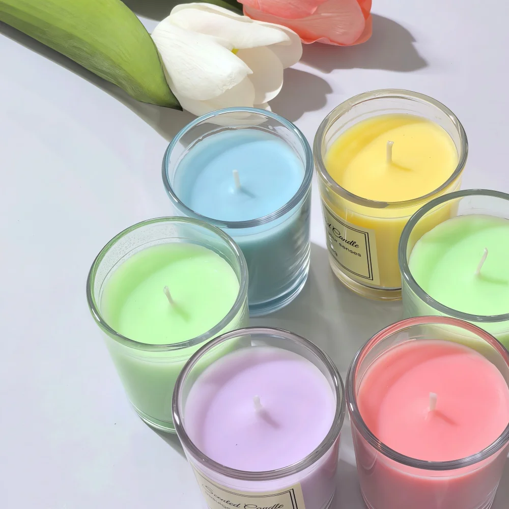 Luxurious Handmade Scented Candles Gift Set - Colored Soy Wax in Elegant Glass Holders