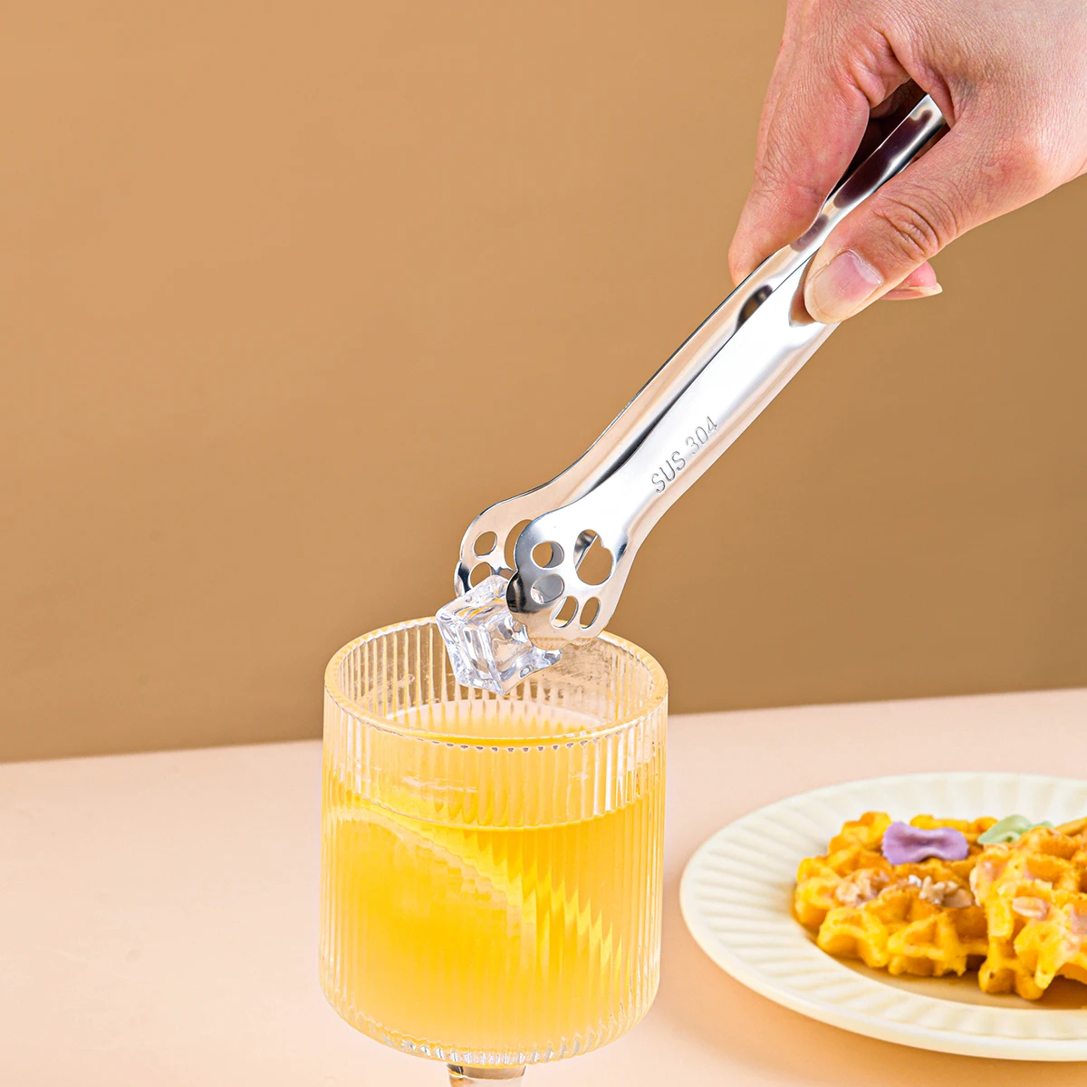 Food Tongs WORTHBUY Non-slip Cat Paw Shape Ice Tongs 304 Stainless Steel Kitchen Tongs BBQ Food Clip Cube Sugar Clamp Kitchen Gadgets