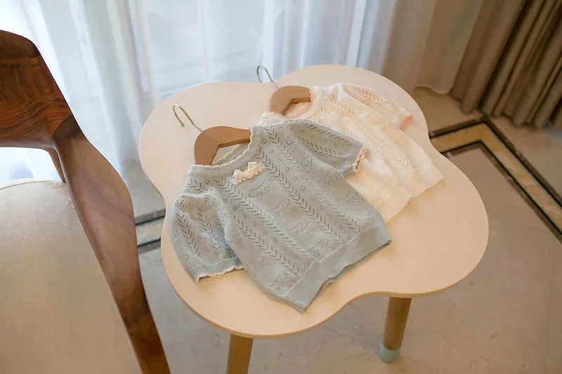 MILANCEL Neue Sommer Kinder Gestrickte Kurzen Ärmeln 1-5T Nette Color Blocking Bogen Mädchen Aushöhlen T-shirt Kinder süße Outwear Tops – Detail 15