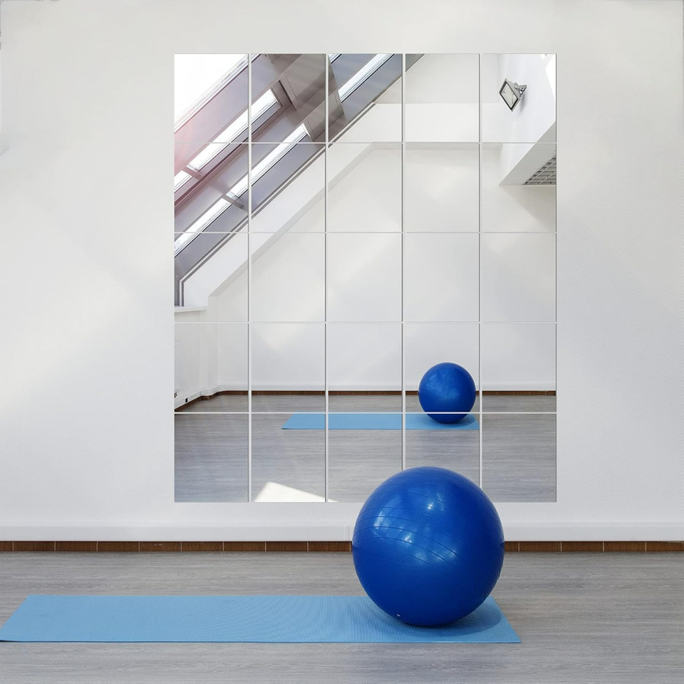 Glass Full Length Wall Mirror Tiles, 4pcs Full Body Mirror for Bedroom, Full Length Mirror Wall Mounted for Home Gym, Door